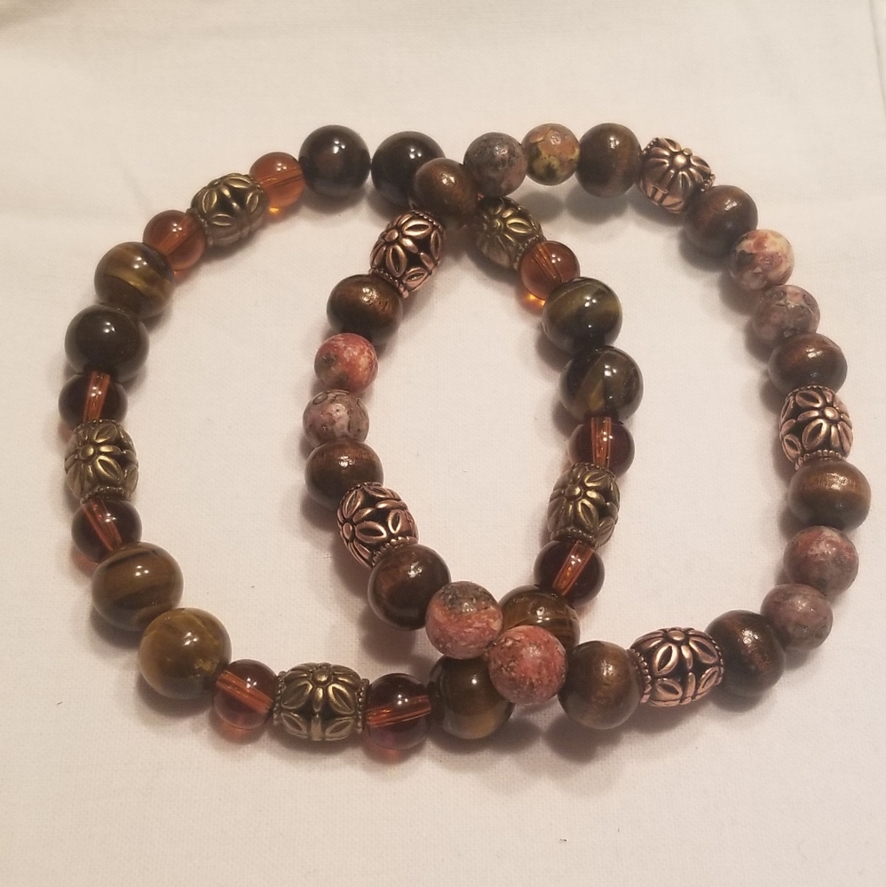 🎉HP!! ⚜ Men's brown stretch bracelet set